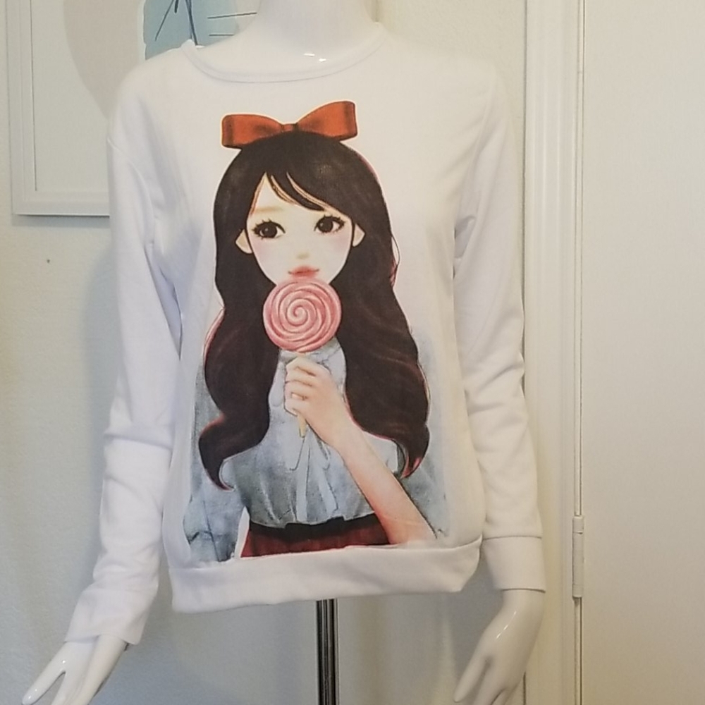 Girl with lollipop white sweater size small